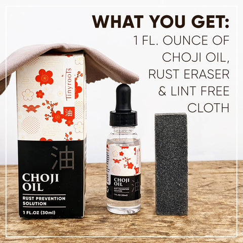 Tinyroots rust eraser included to address rust spots on tools.