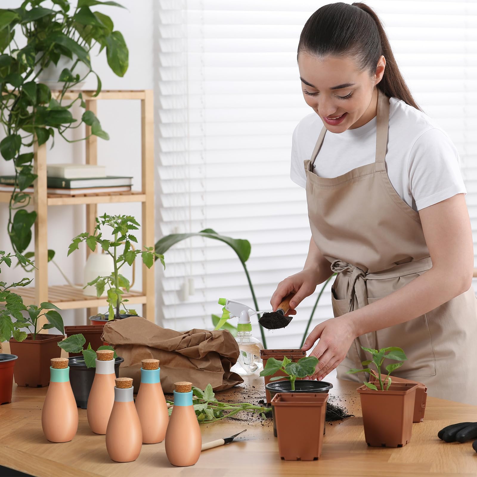 Tioncy self watering pot in use for hands off irrigation