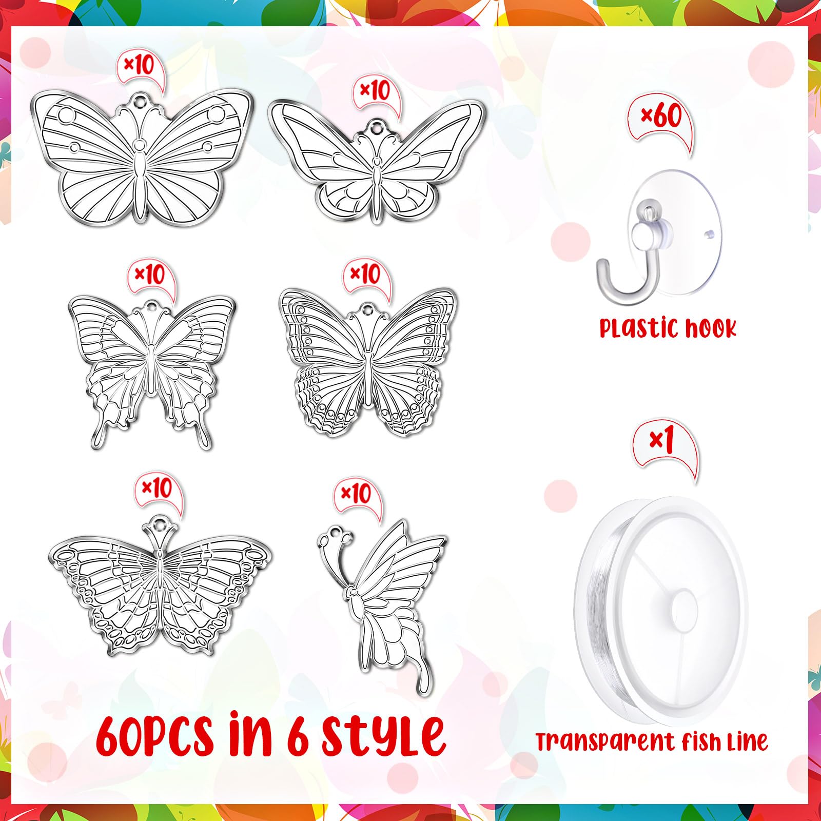 Tioncy six styles butterfly suncatchers showcase varied designs for colorful DIY