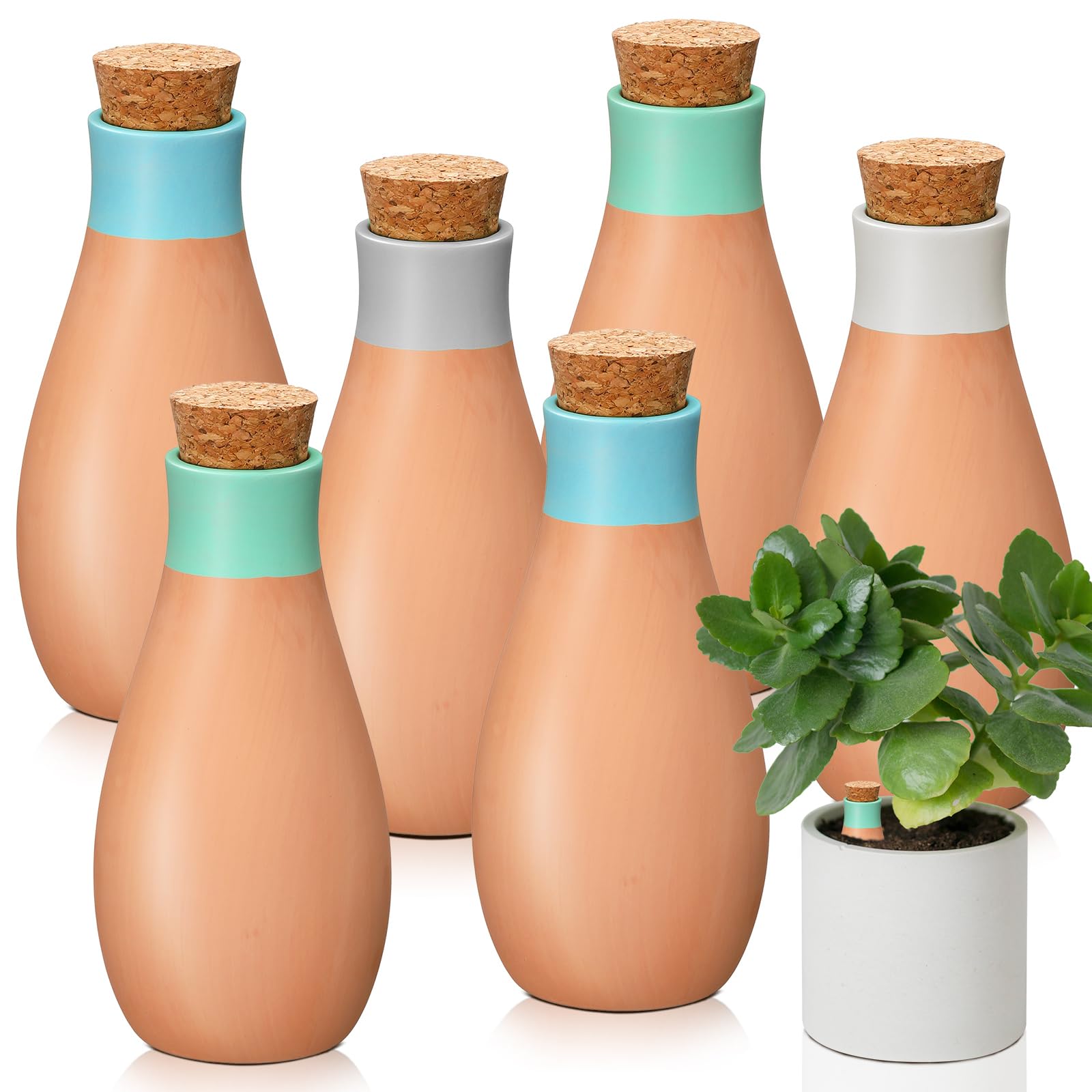 Tioncy terracotta watering spike close up showing steady hydration for potted plants