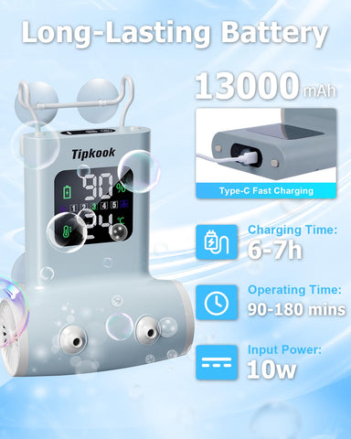13000mAh battery powers the bath jet with a clear LED readout