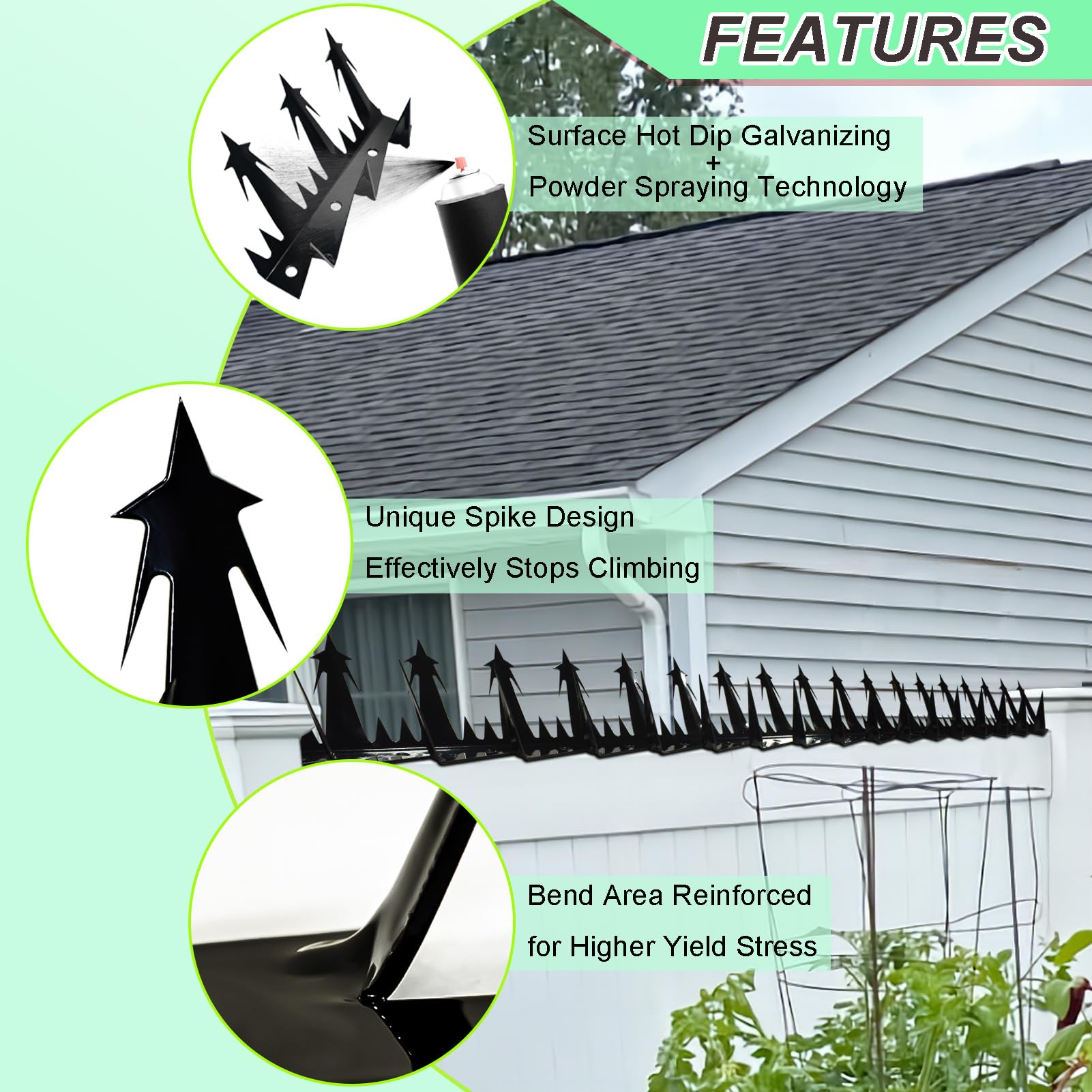 TIQUKDELY black powder-coated steel spikes withstand weather and blend with property.