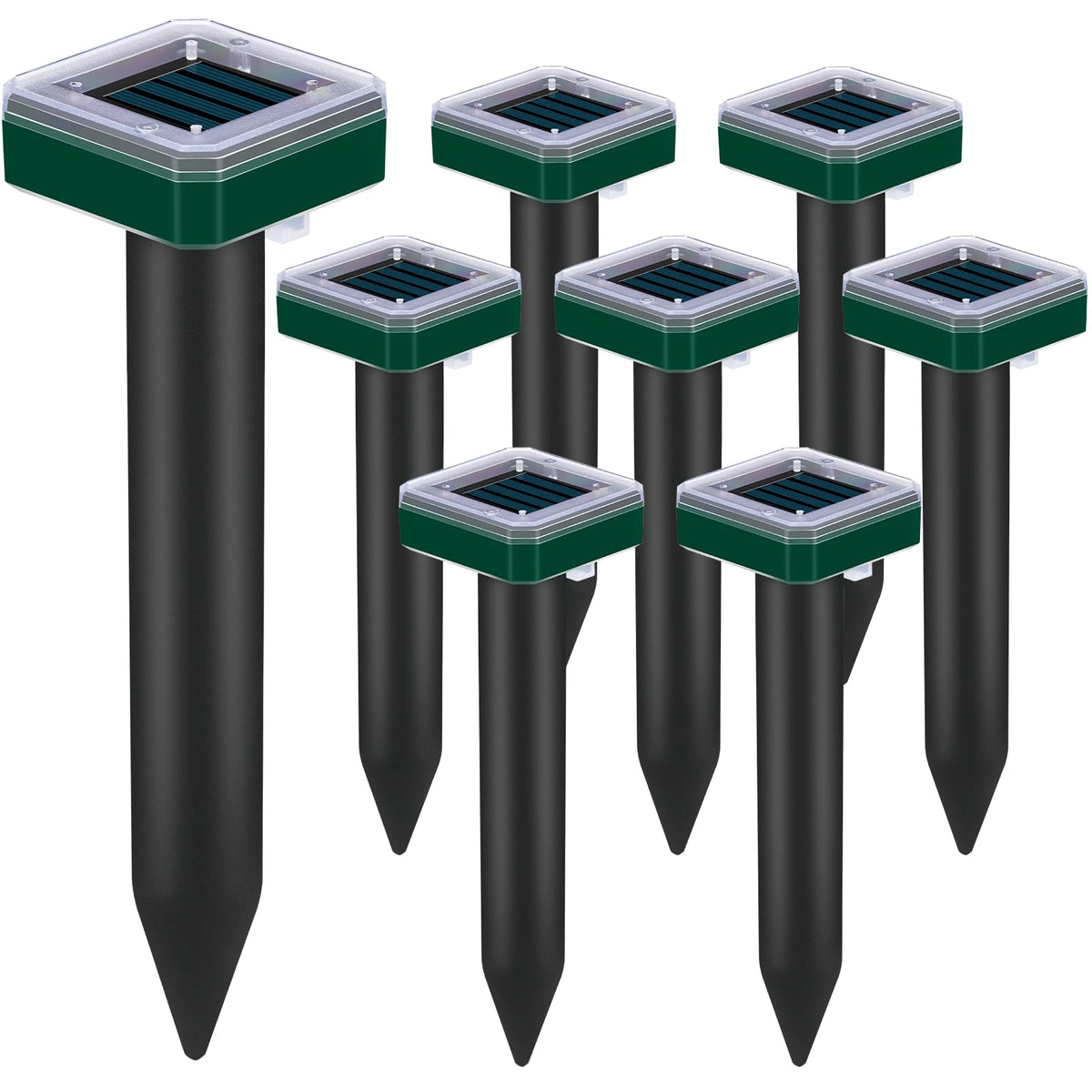 Tirgo mole repellent stake in sunlight deters burrowing pests around the lawn.