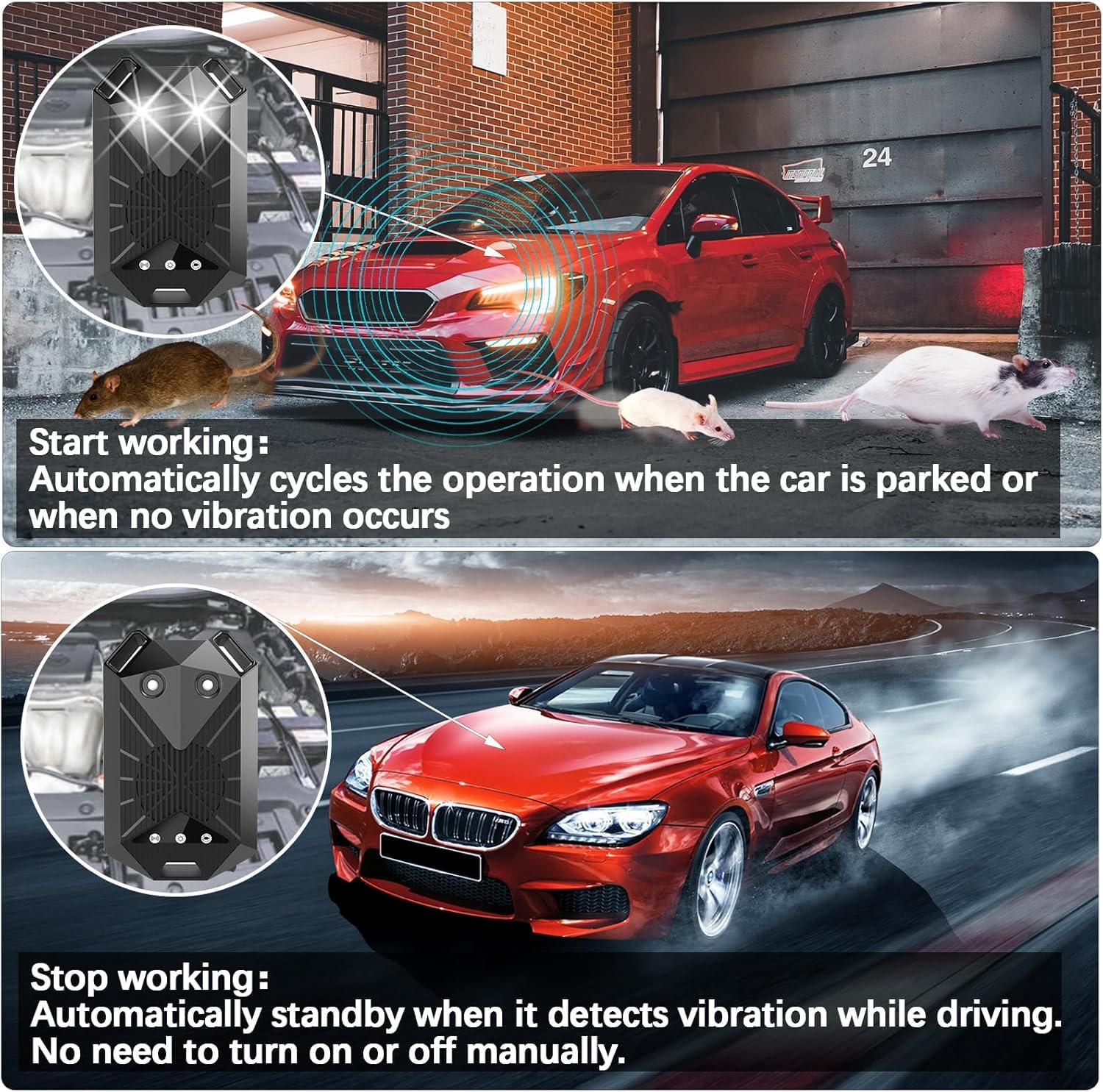 Tirgo vibration sensor detects motion and pauses during engine start to save energy.