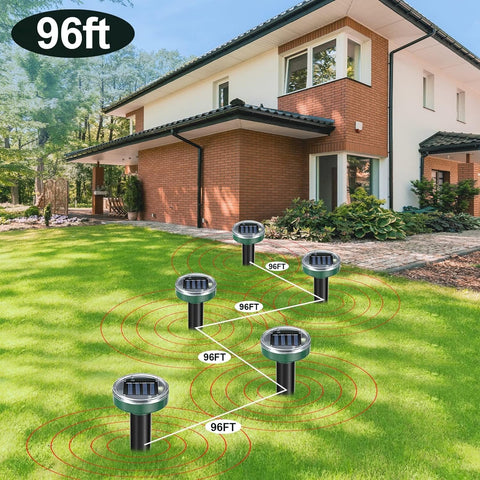 Tirgo ground installation showing stake placement in sunny yard.