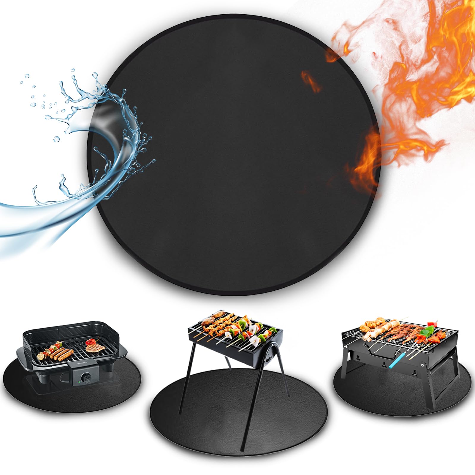 Tirifer 24-inch round grill mat on deck protecting against heat and embers