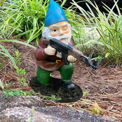 Tirifer military gnome resin hand-painted withstands sun and rain for years.
