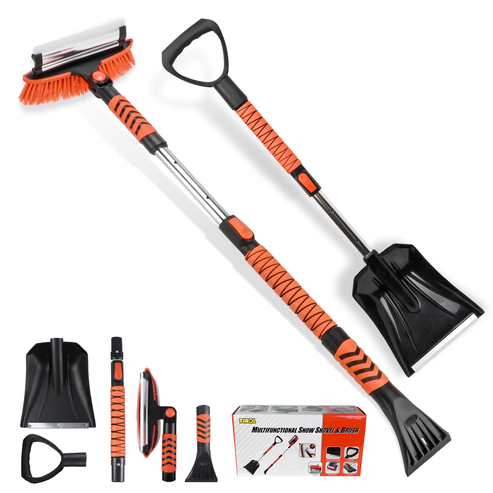 TIROL 42-inch ice scraper with extendable snow brush for quick car snow removal