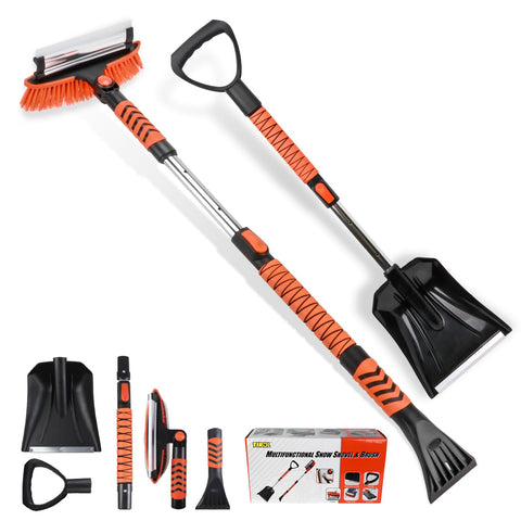 TIROL 42-inch ice scraper with extendable snow brush for quick car snow removal