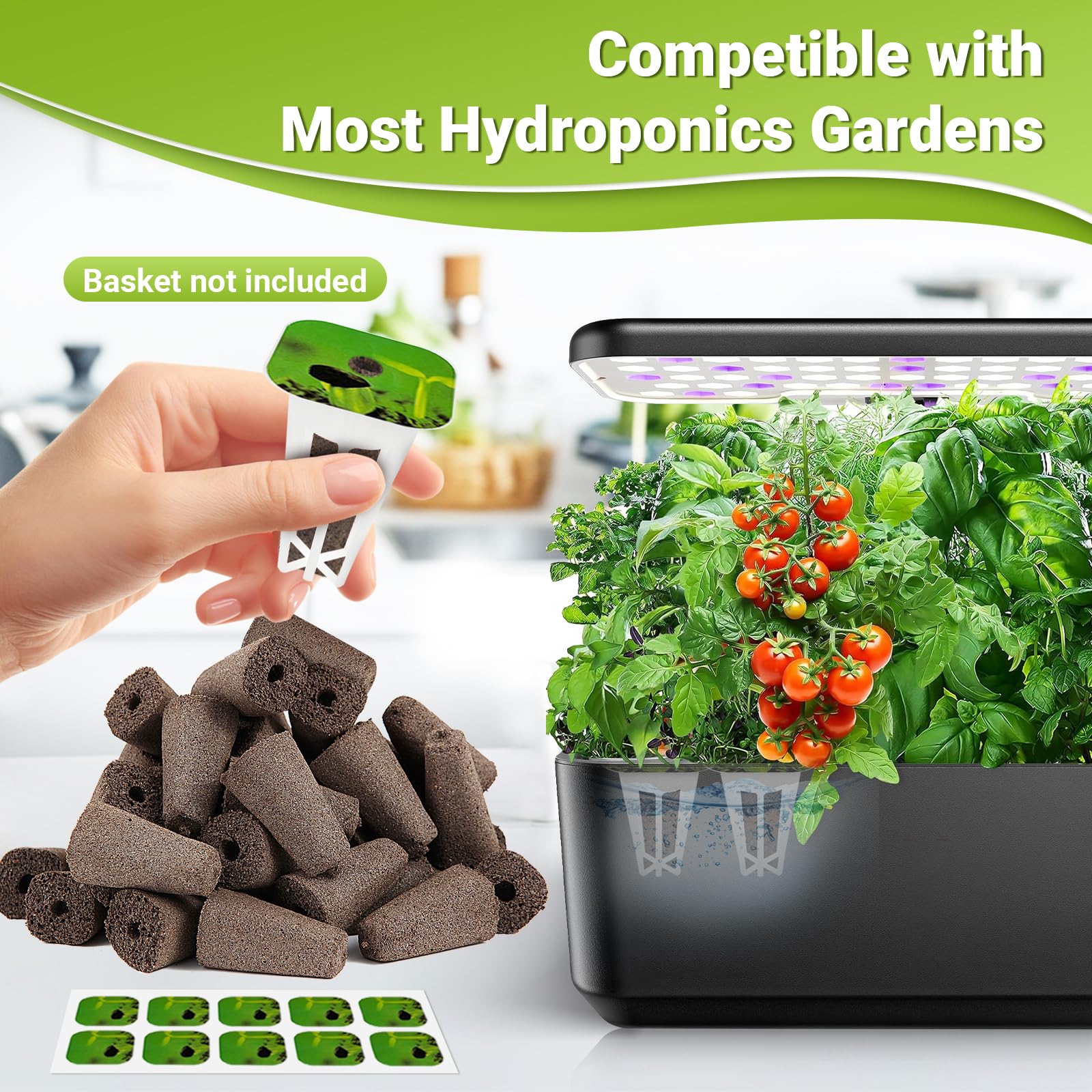 TISOHUGO seed pods installed in a square basket illustrating quick, easy replacements.