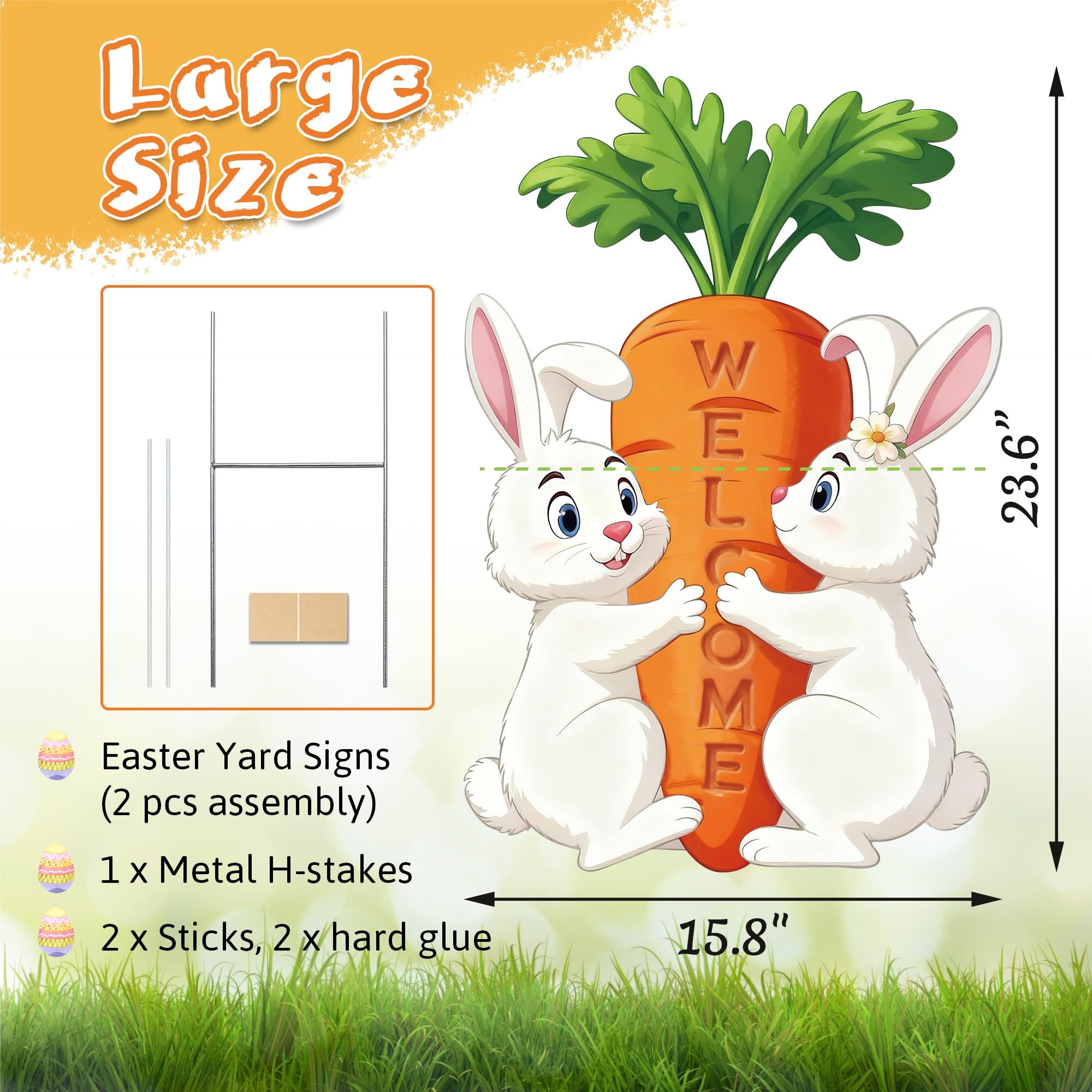 TISTON Easter yard sign closeup highlighting bunny details and colors.