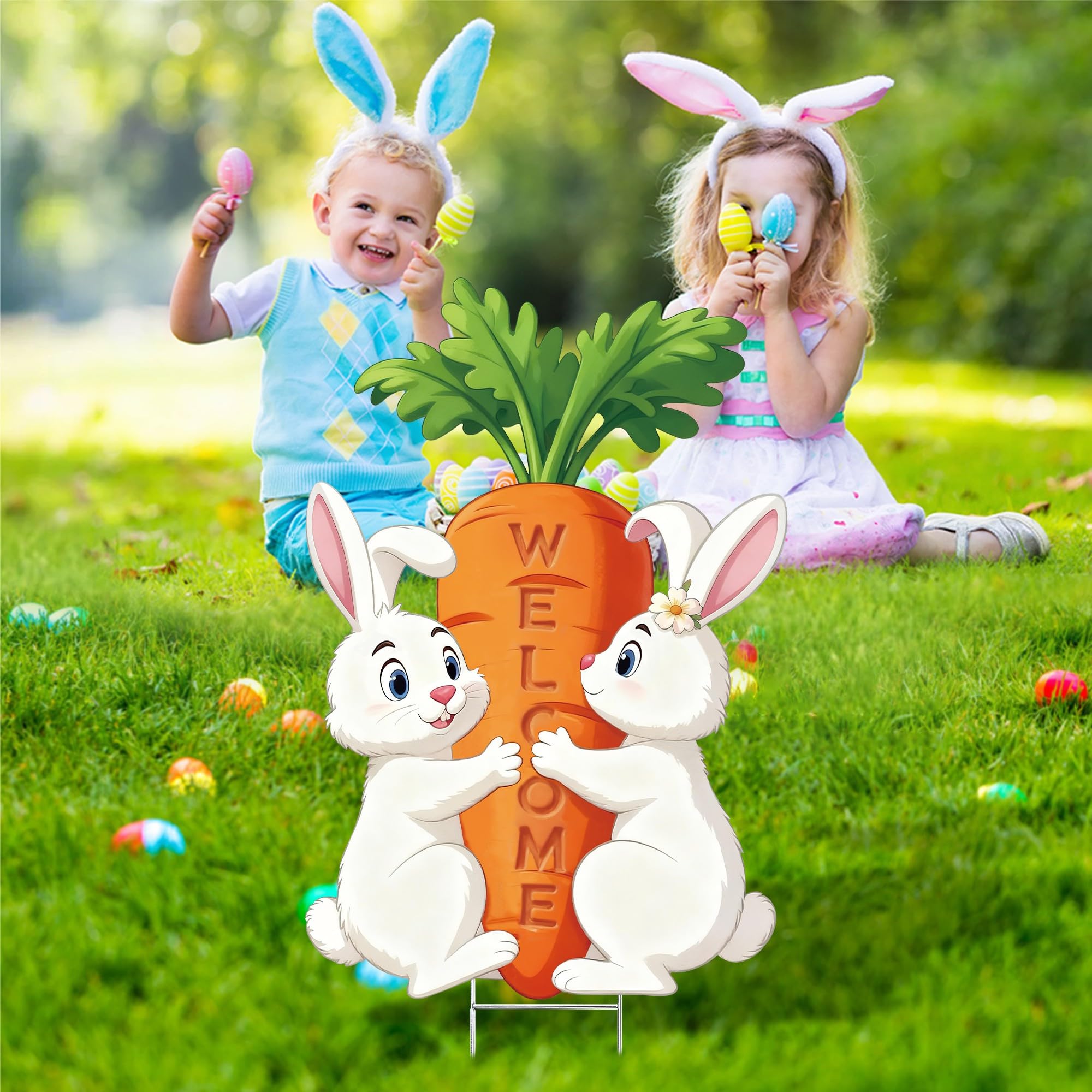 TISTON Easter yard sign durable outdoor decoration stands up to weather.