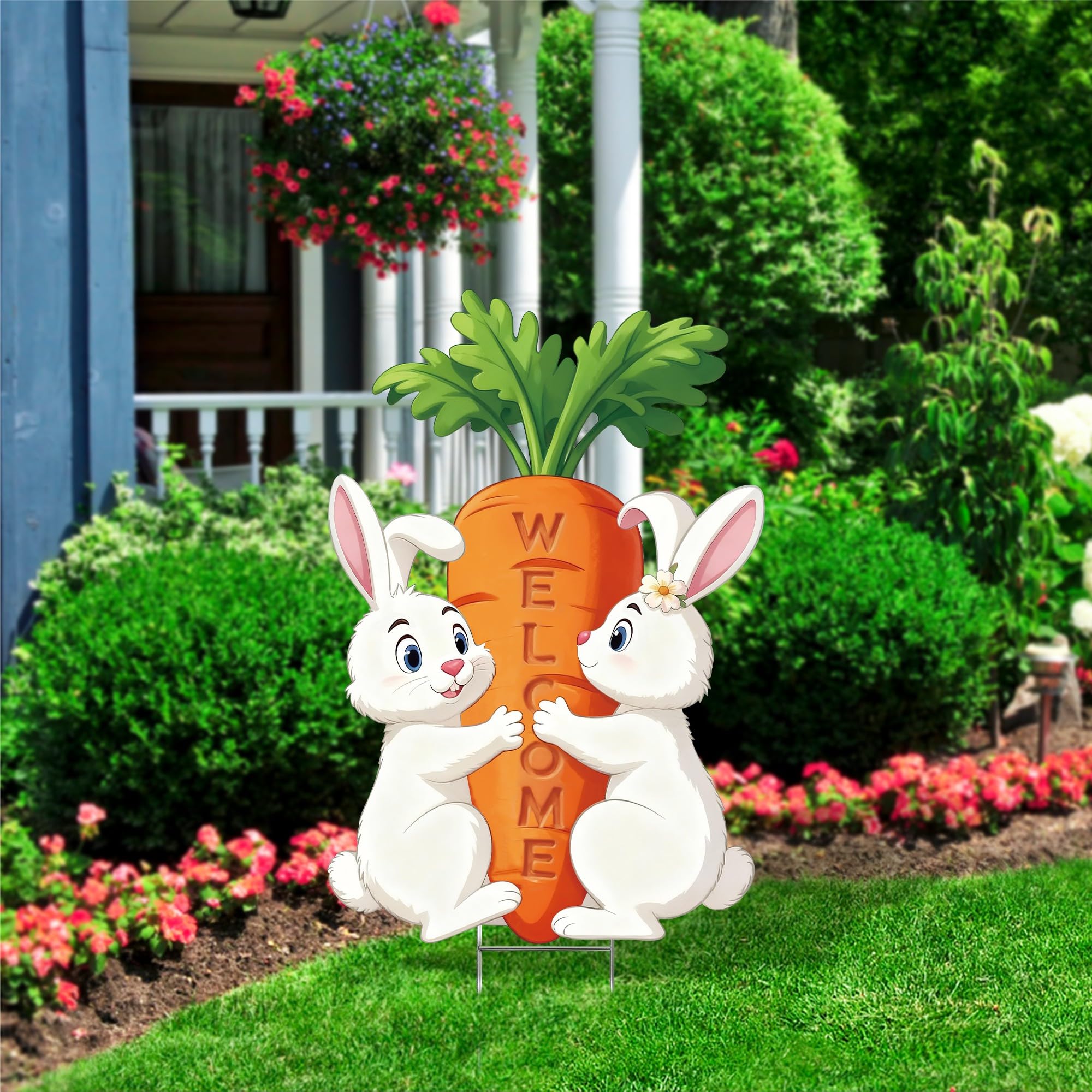TISTON Easter yard sign with stakes demonstrates simple outdoor setup.
