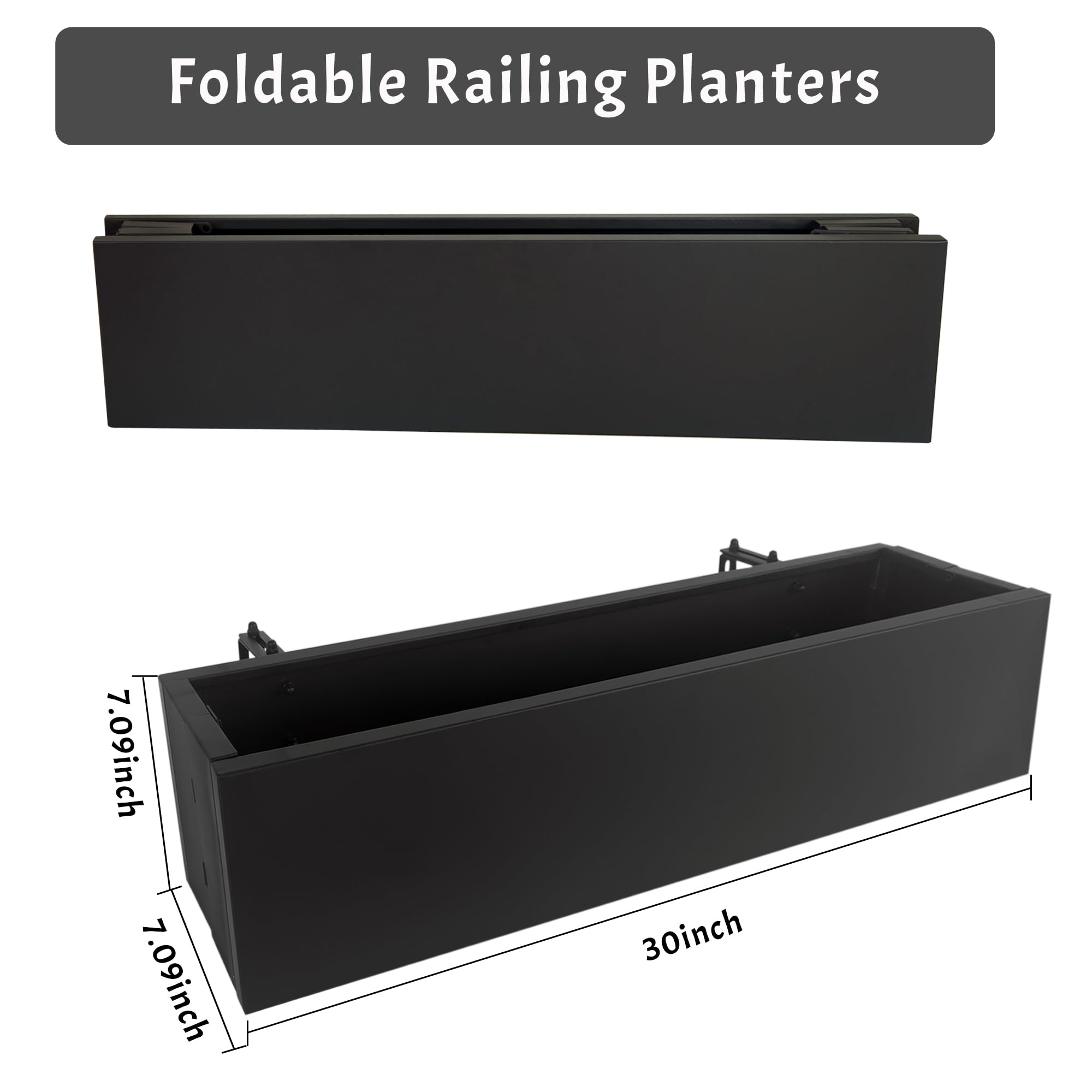 TISUWING railing planter box 30-inch side view, durable metal construction.
