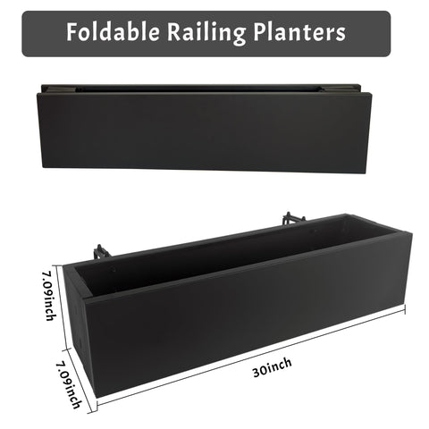TISUWING railing planter box 30-inch side view, durable metal construction.
