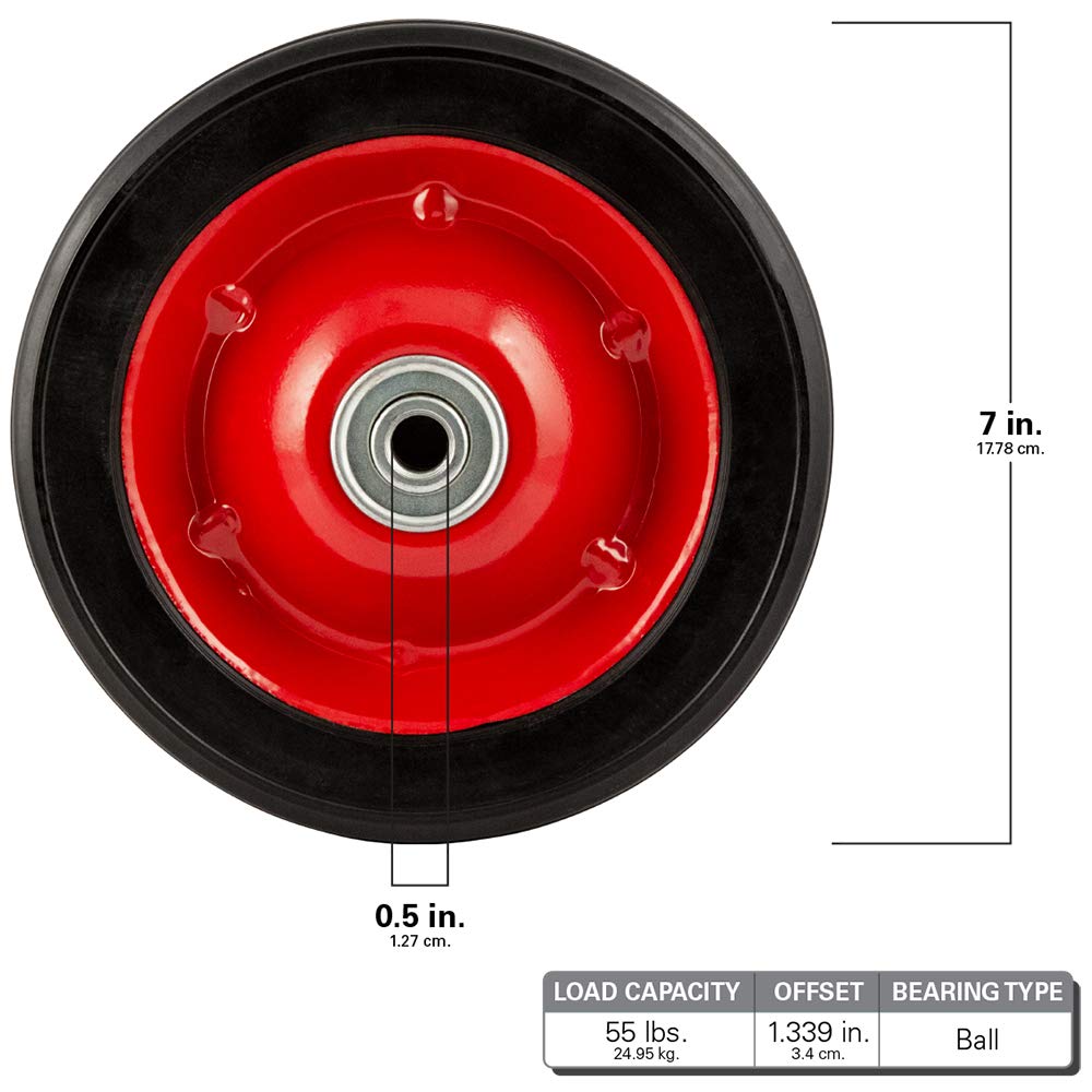 Titan Casters solid rubber wheel with offset hub 1/2 bore side view for carts