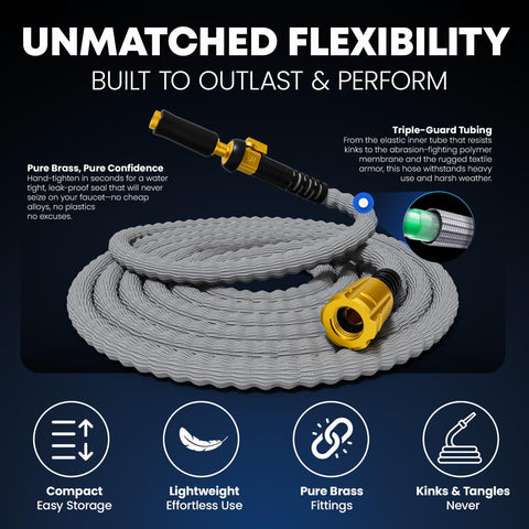 Titan kink-free design prevents tangles while watering around plants and furniture.