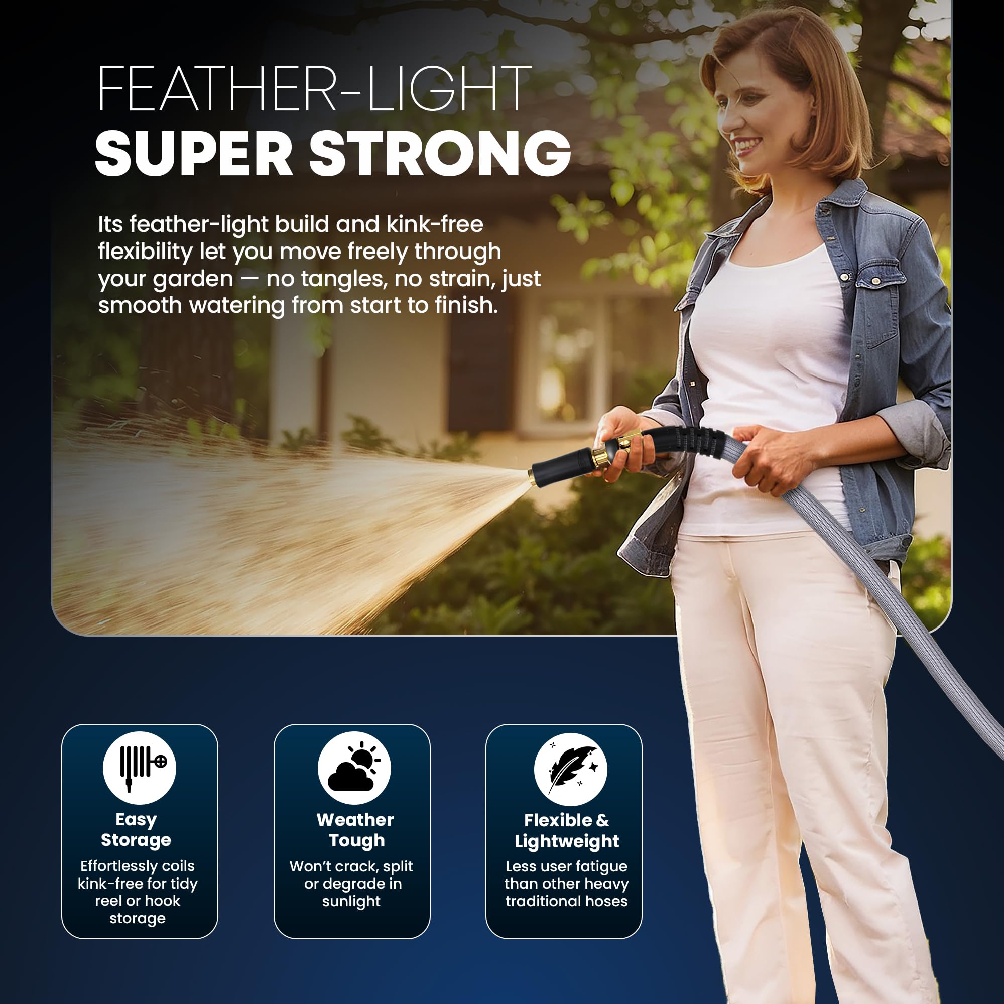 Titan non-expanding hose maintains a steady water flow without expansion.