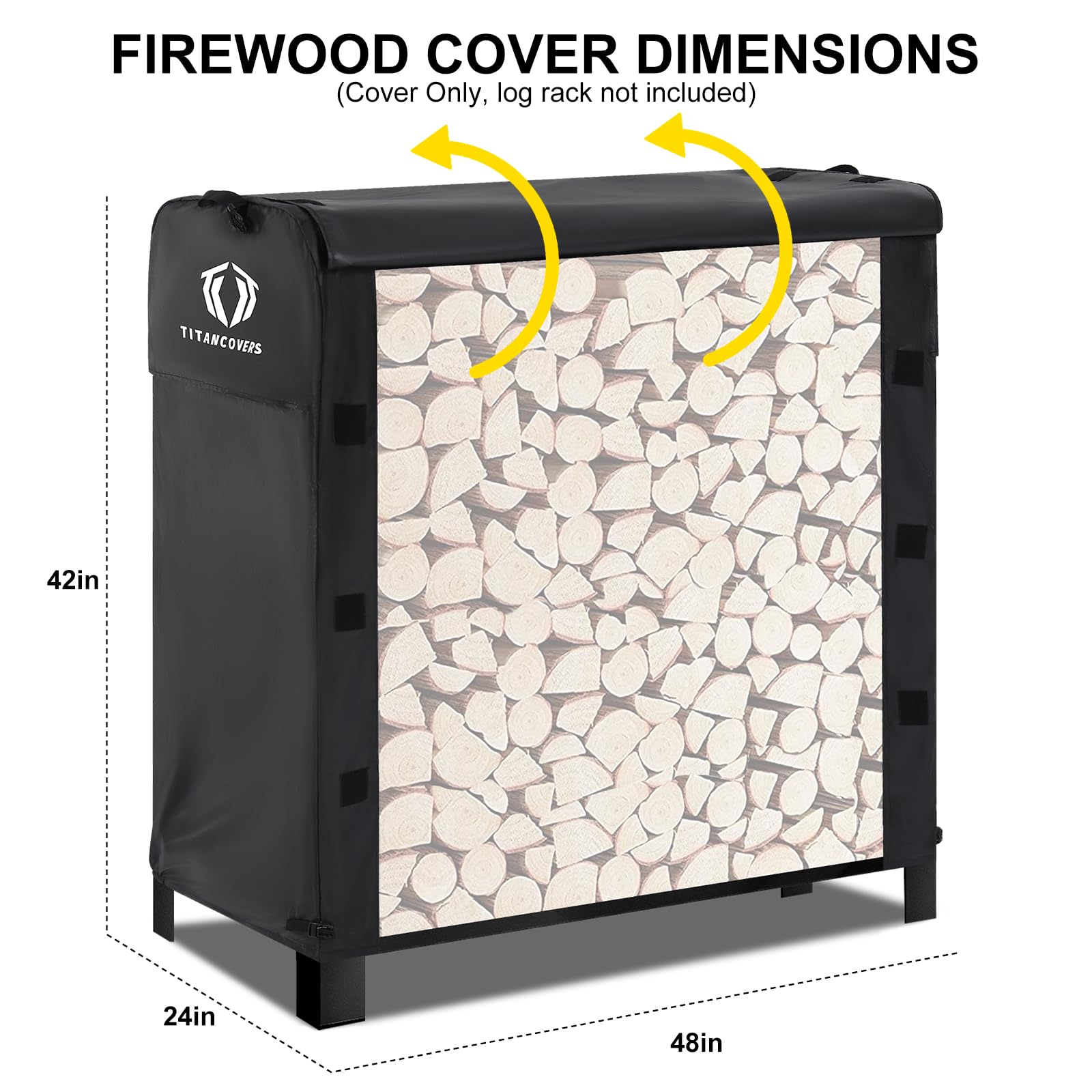 TitanCovers 4ft firewood cover back view shows secure bottom buckles.