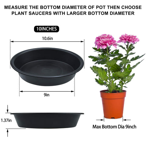 TITE 3-pack plant saucer bottom view illustrates 9-inch bottom diameter.