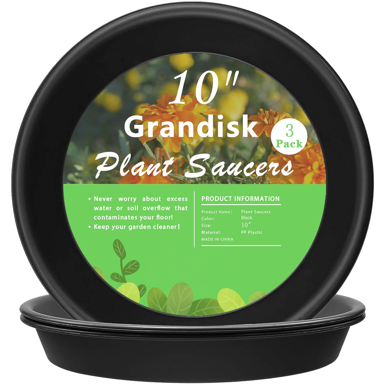 TITE 3-pack plant saucer top view showing sturdy 10-inch tray.