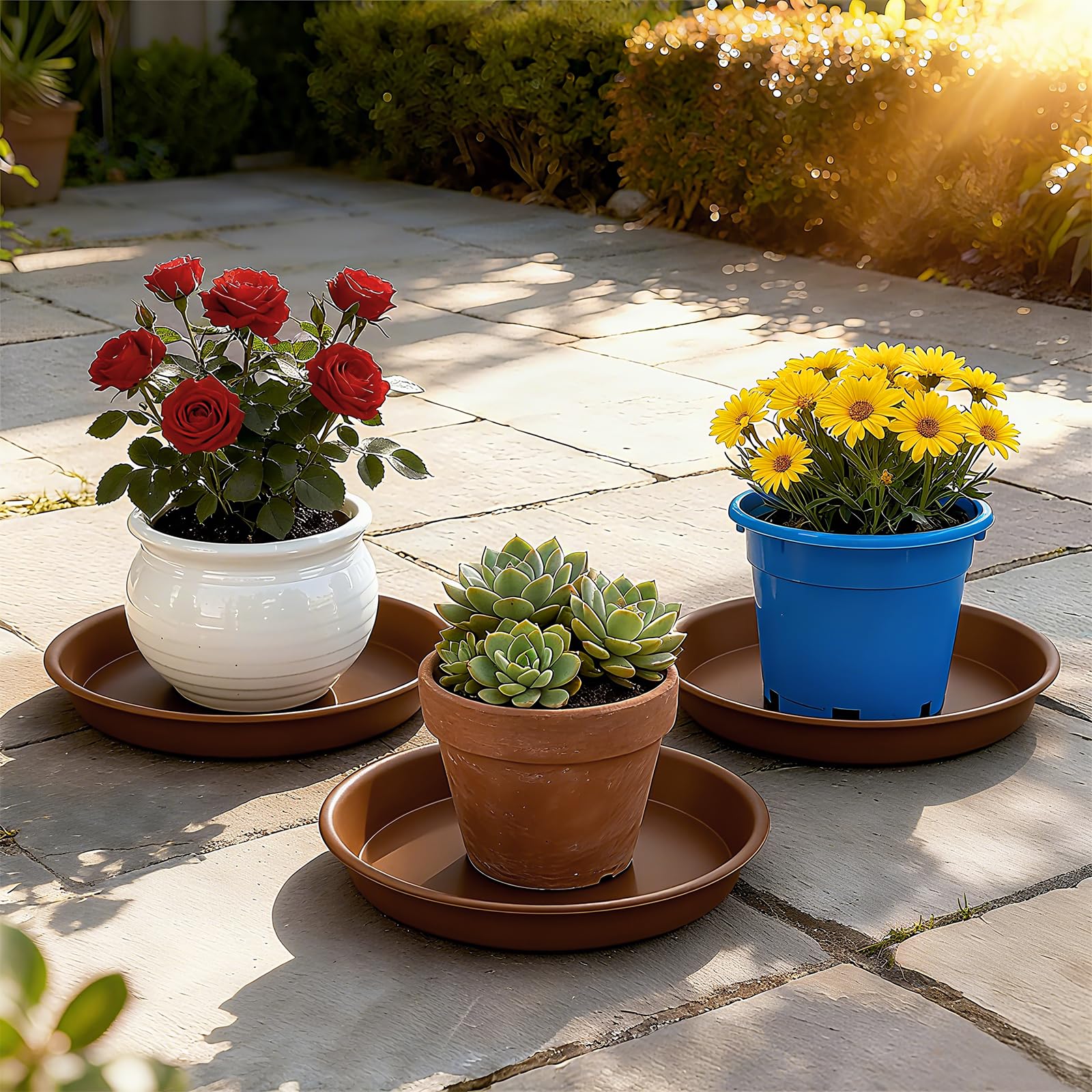 TITE heavy-duty PP plastic brown saucer designed to support large planters.