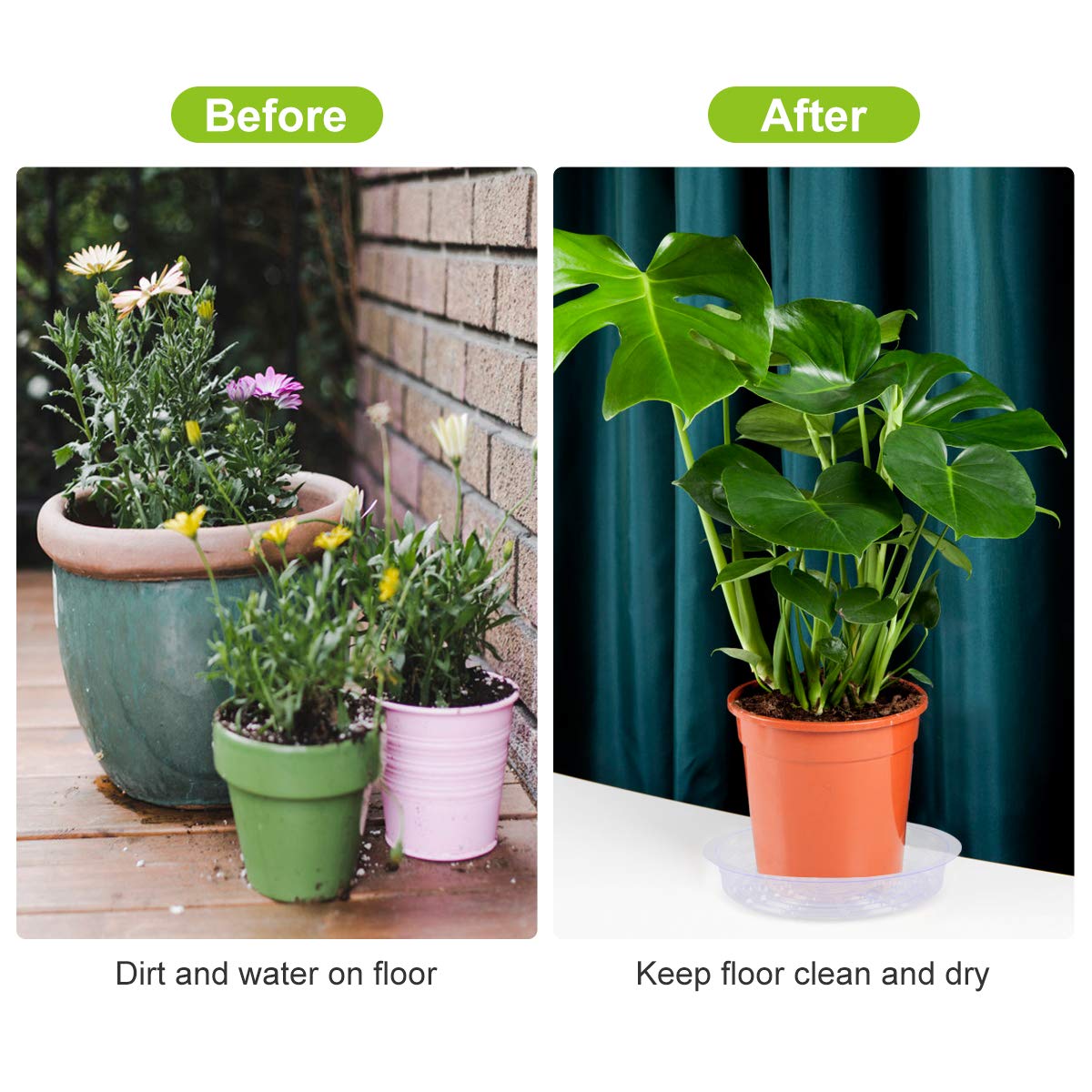 TITE plant saucer outdoor use on patio keeps spaces clean and tidy.