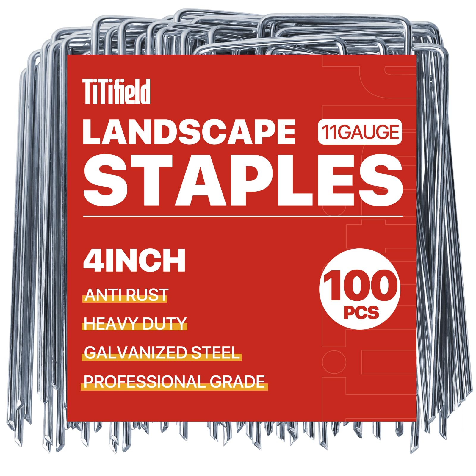 TiTifield 4-inch landscape staples in packaging for easy inventory