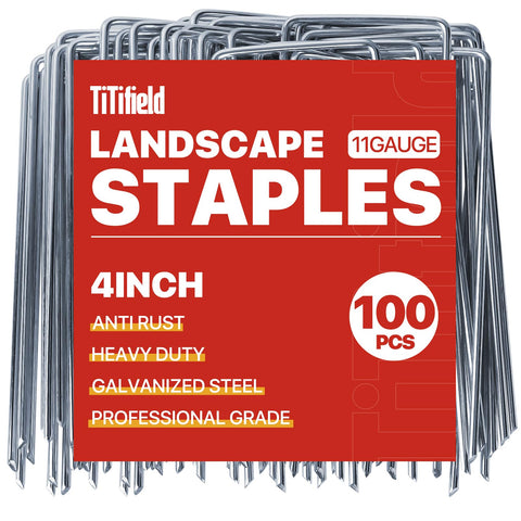 TiTifield 4-inch landscape staples in packaging for easy inventory
