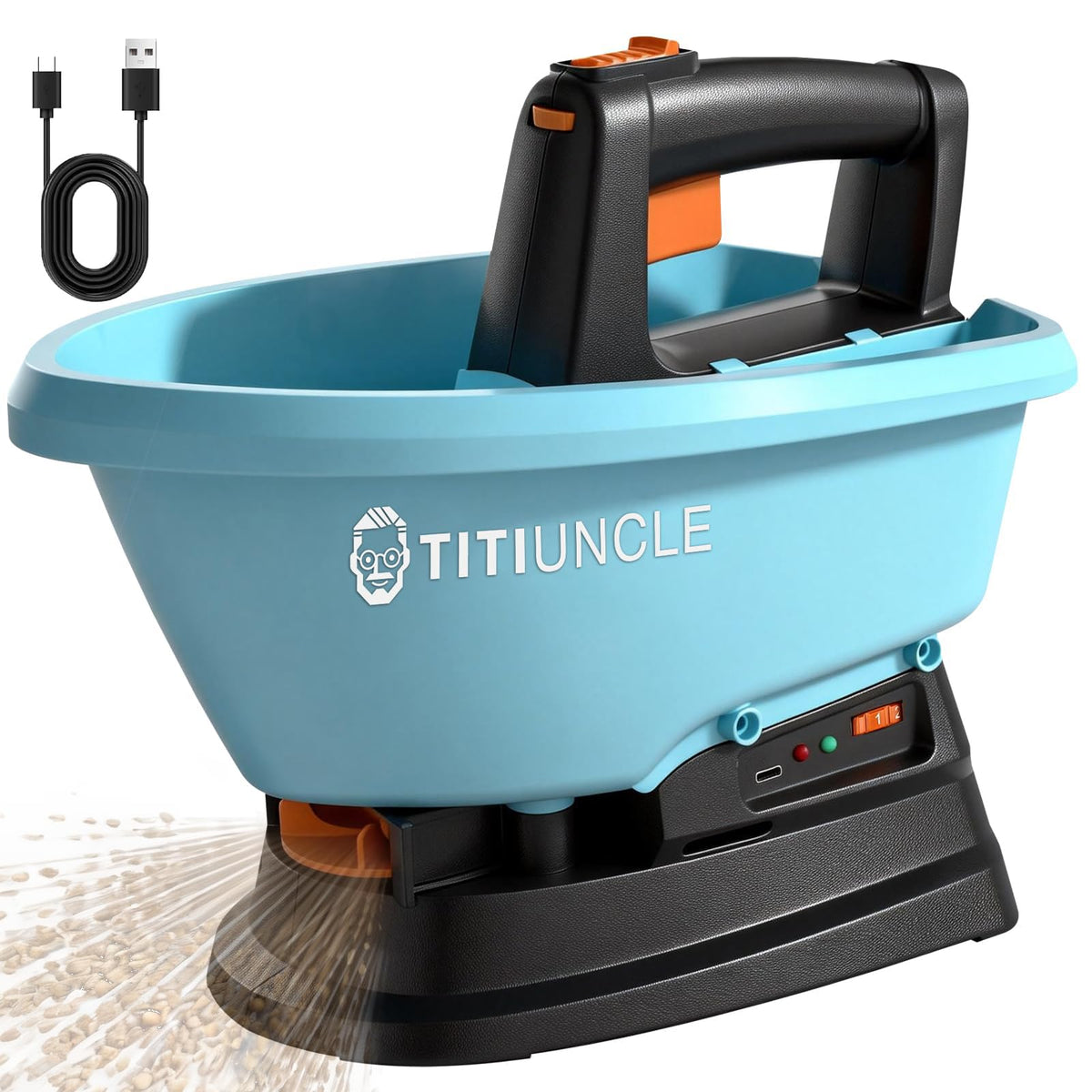 TITIUNCLE 3L electric seed spreader hopper enables wide lawn coverage.