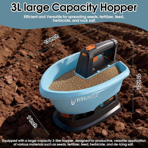TITIUNCLE cordless spreader with compact handle for easy use.
