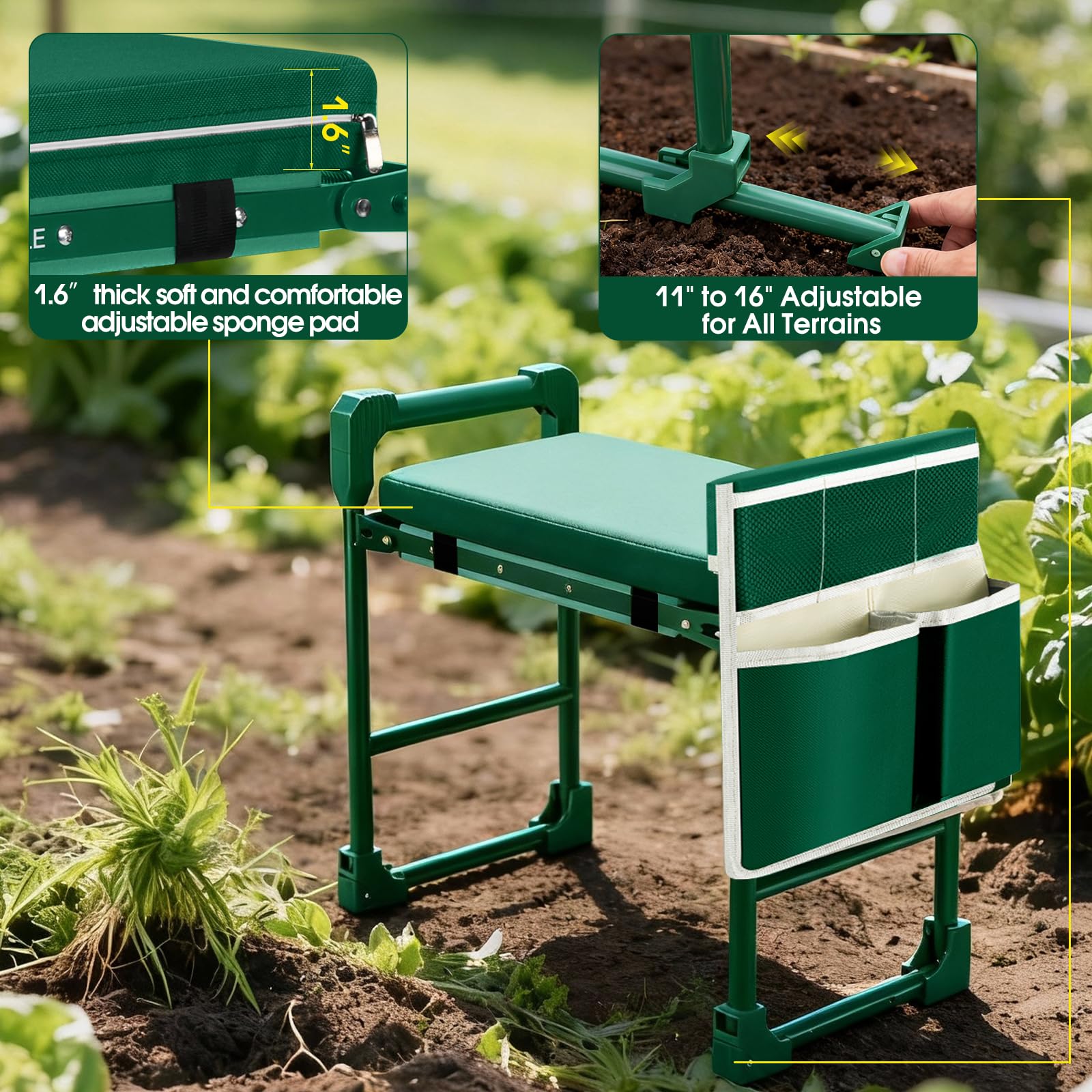 TITIUNCLE Garden Kneeler anti-tip design provides stable support on uneven ground.