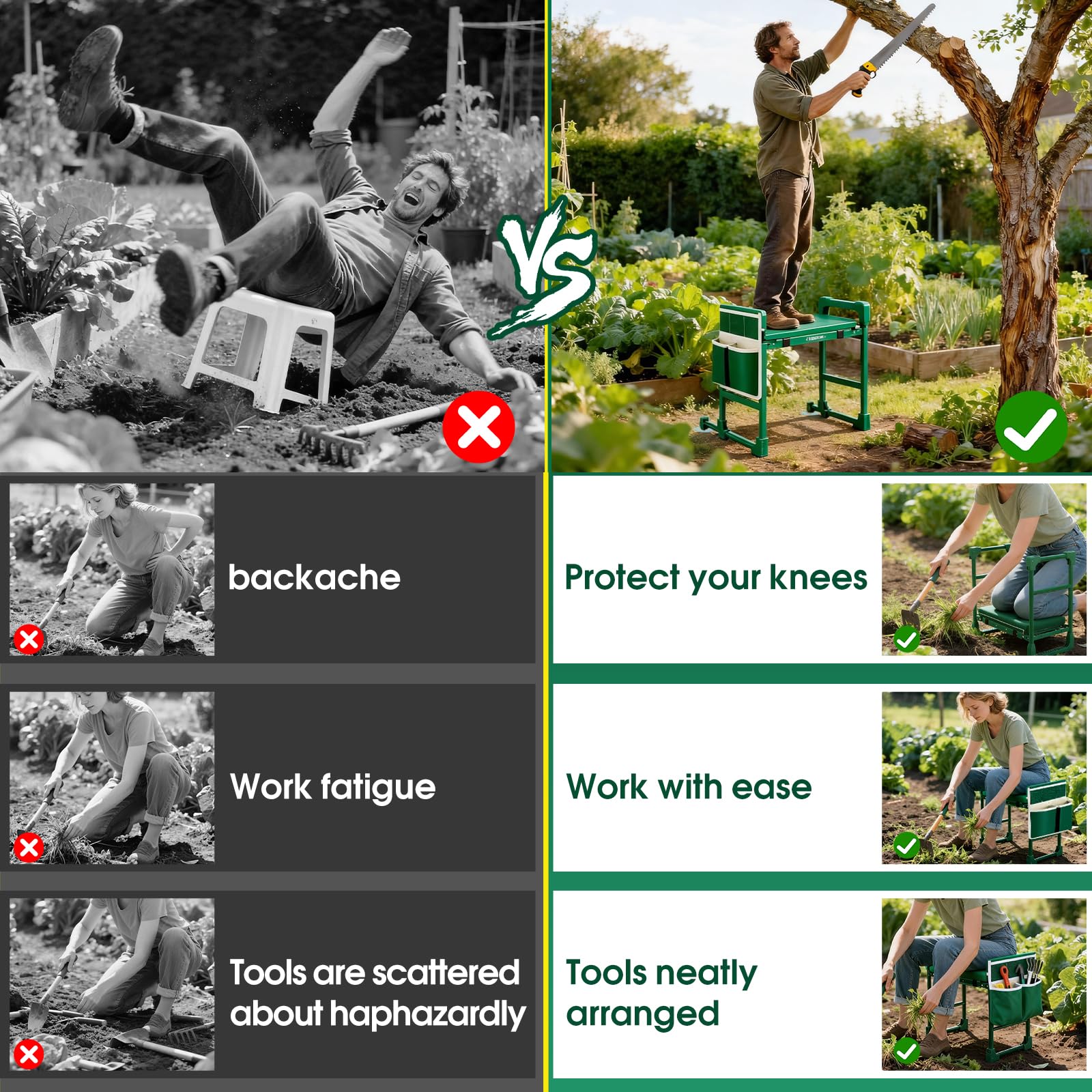 TITIUNCLE Garden Kneeler with tool bag for quick-access gardening tools.