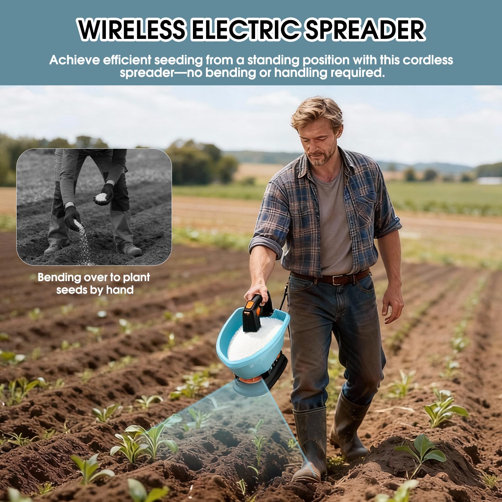 TITIUNCLE multi-use tool spreads seed, fertilizer, and salt.