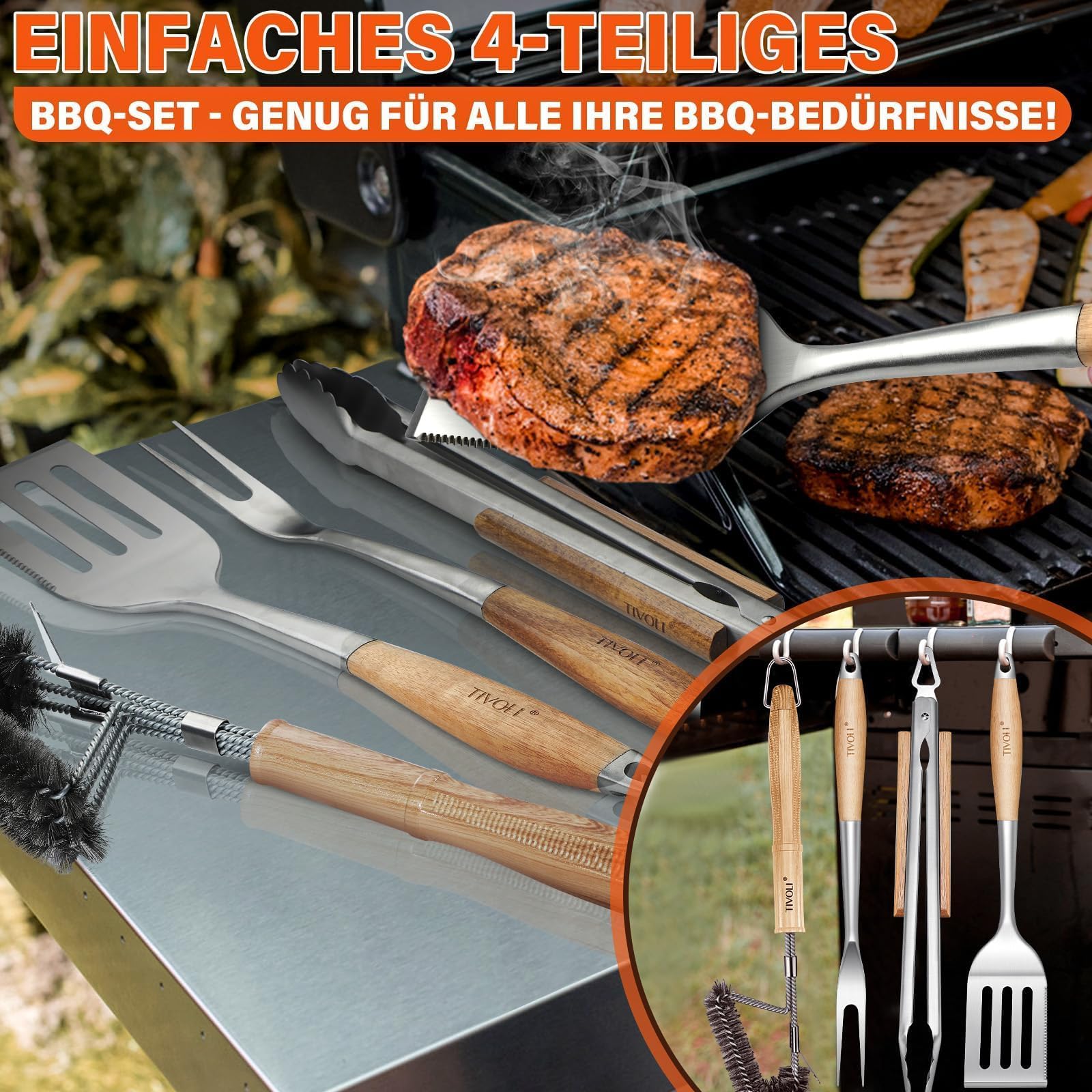 TIVOLI brush with stainless head for grill cleaning
