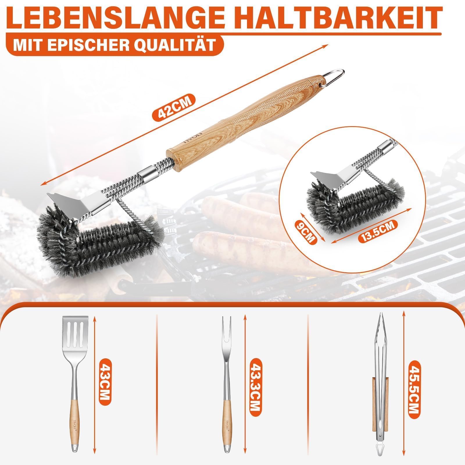 TIVOLI fork with wood handle for precise meat lifting