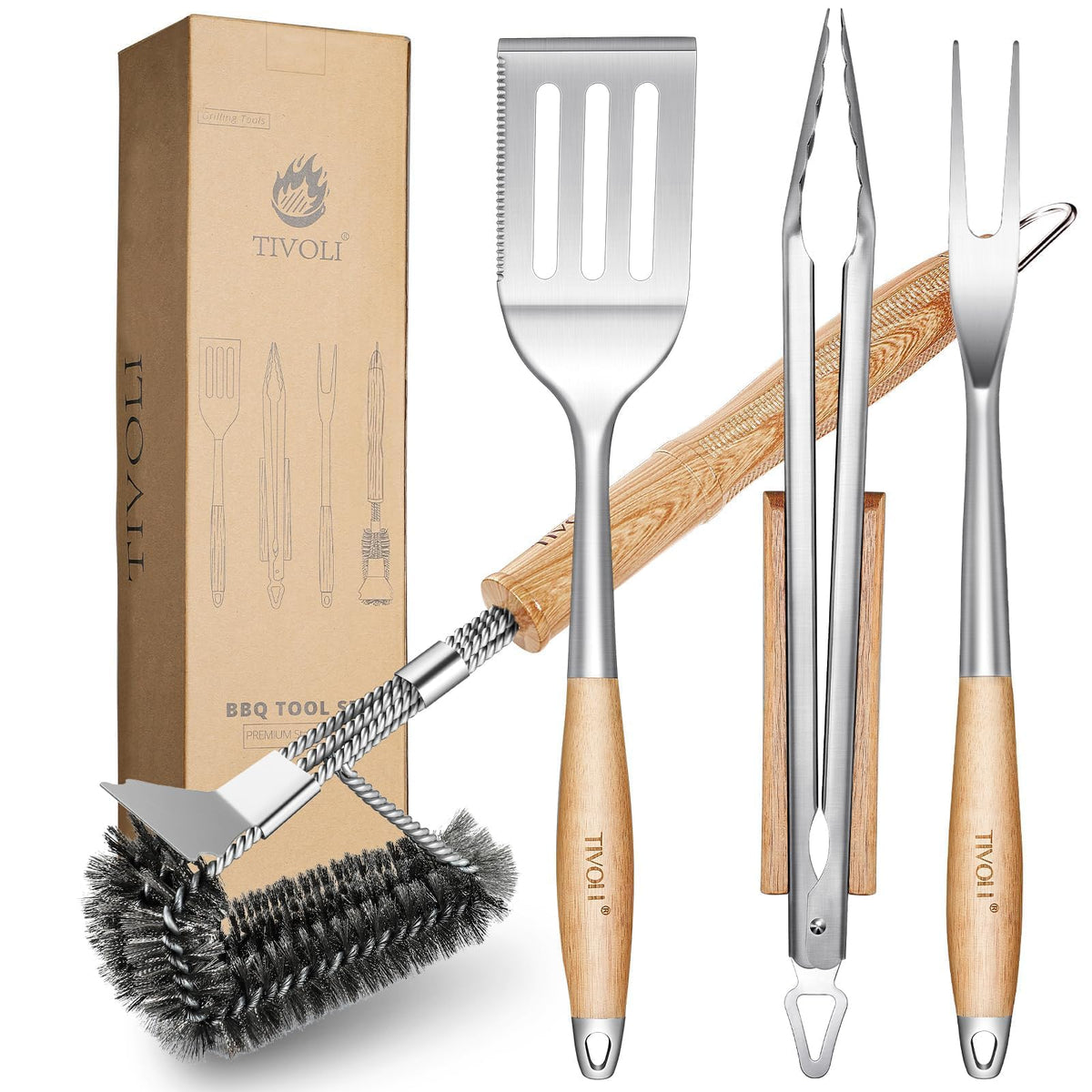 TIVOLI spatula with wood handle for easy turning on the grill