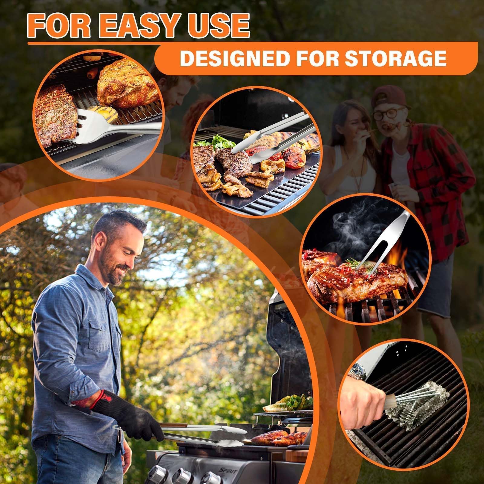 TIVOLI tongs with wood grip for secure flipping on a barbecue