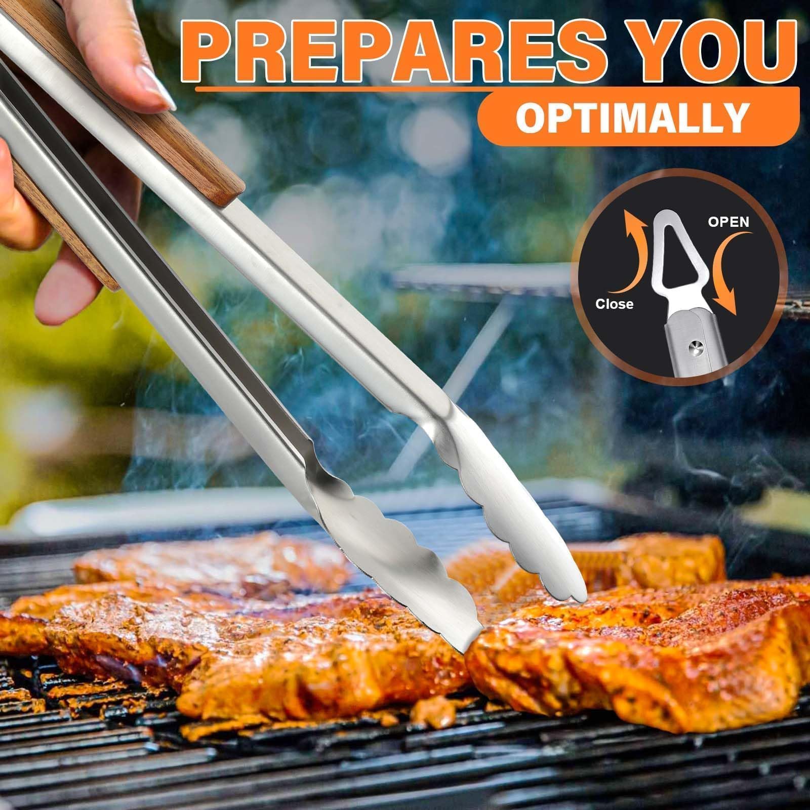 TIVOLI wooden-handled grill tools offering ergonomic, durable grip