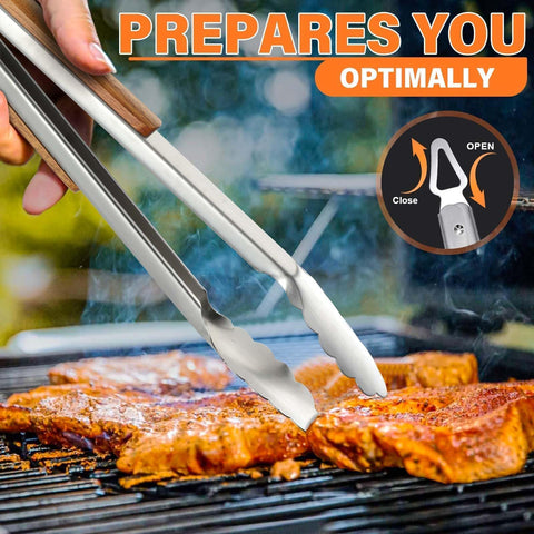 TIVOLI wooden-handled grill tools offering ergonomic, durable grip