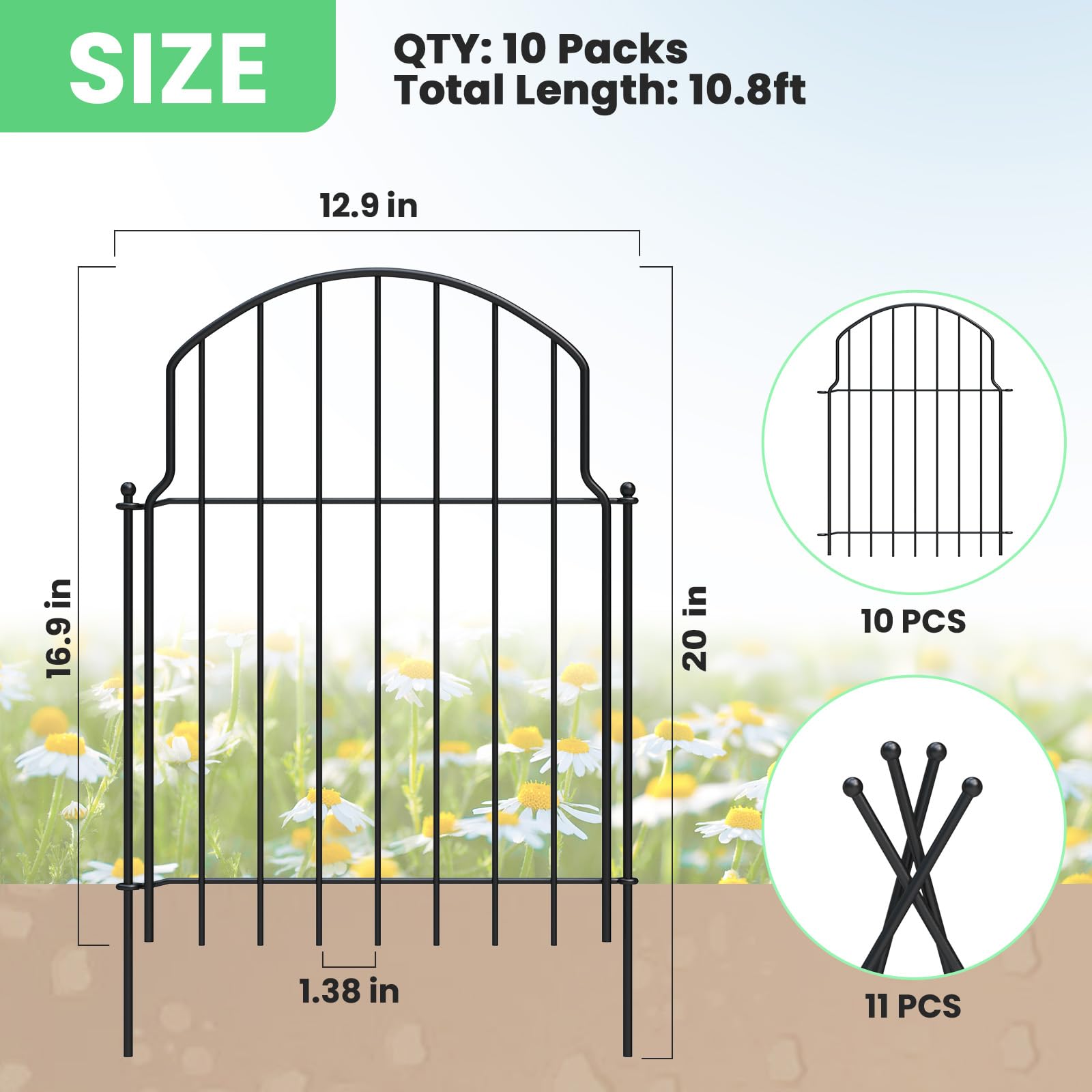 Tivray rustproof metal border panel extends garden edging across 10.8ft.