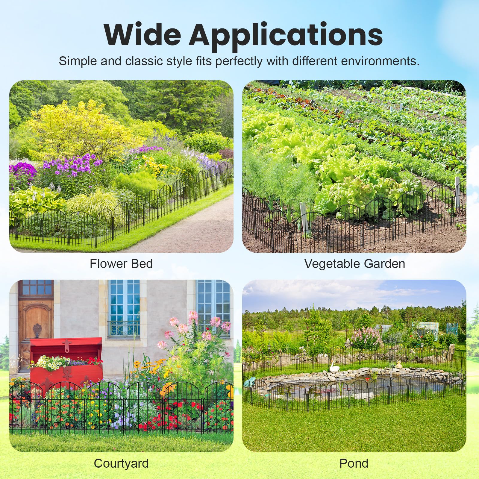 Tivray pet enclosure fence adds order to patios and flower beds.