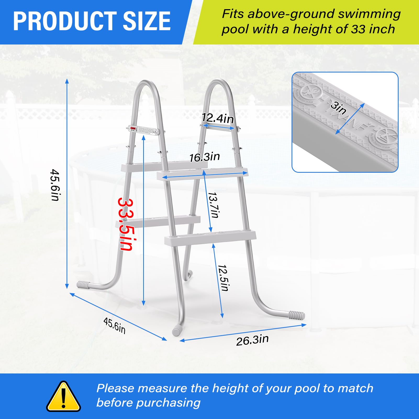 TIXANF heavy-duty steel frame resists corrosion for long-lasting pool access.