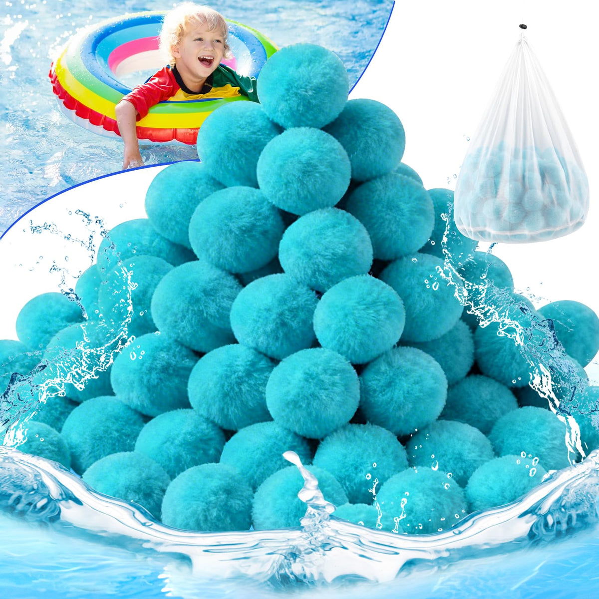 TIXANF pool filter balls pack close-up showing eco-friendly filtration media