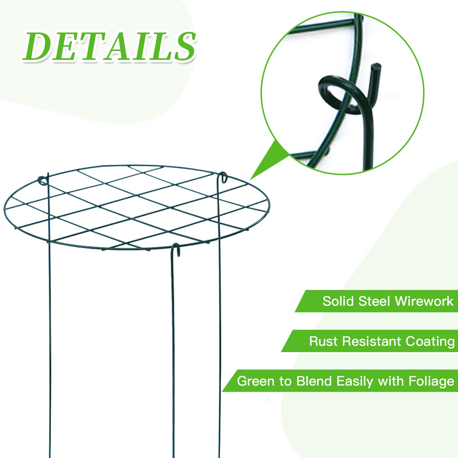 TIyneayle green-coated frame in garden aiding airflow and plant organization.