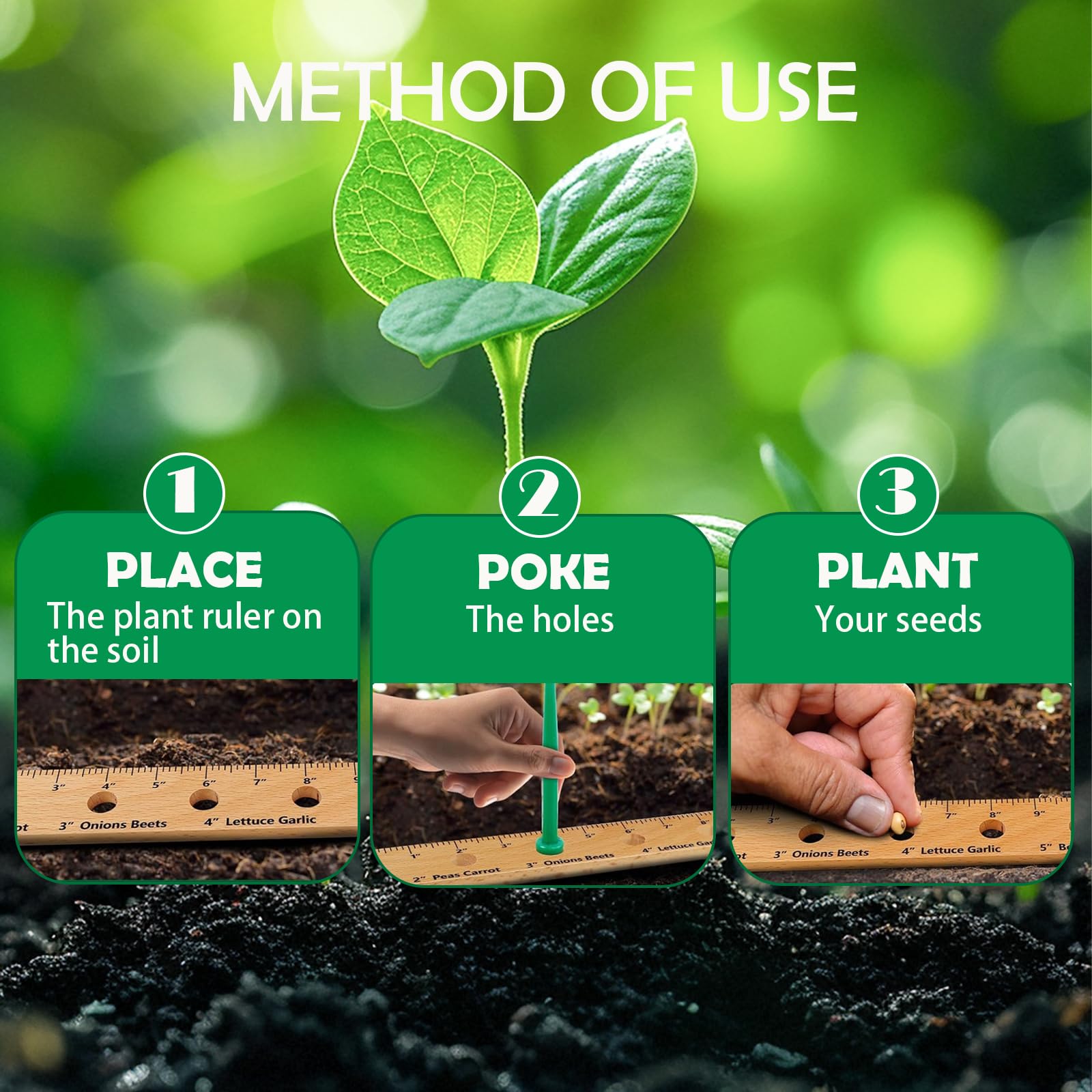 Tizee seeding spacing ruler guides even rows in vegetable beds.