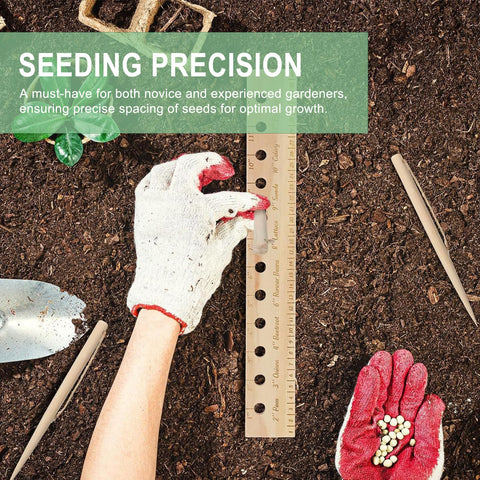 Tizee wooden seeding ruler with holes and dibble for quick planting