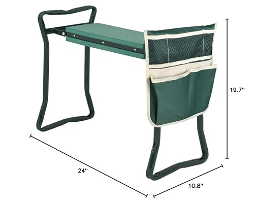 TJHSM garden kneeler-seat in use provides comfortable kneeling and transitions.