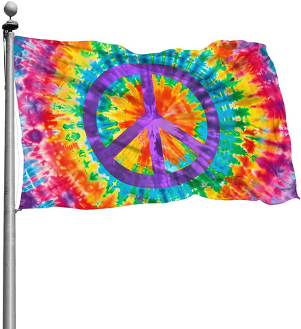 TJMMO tie-dye peace flag 3x5ft with rainbow gradient, ideal for outdoor display.