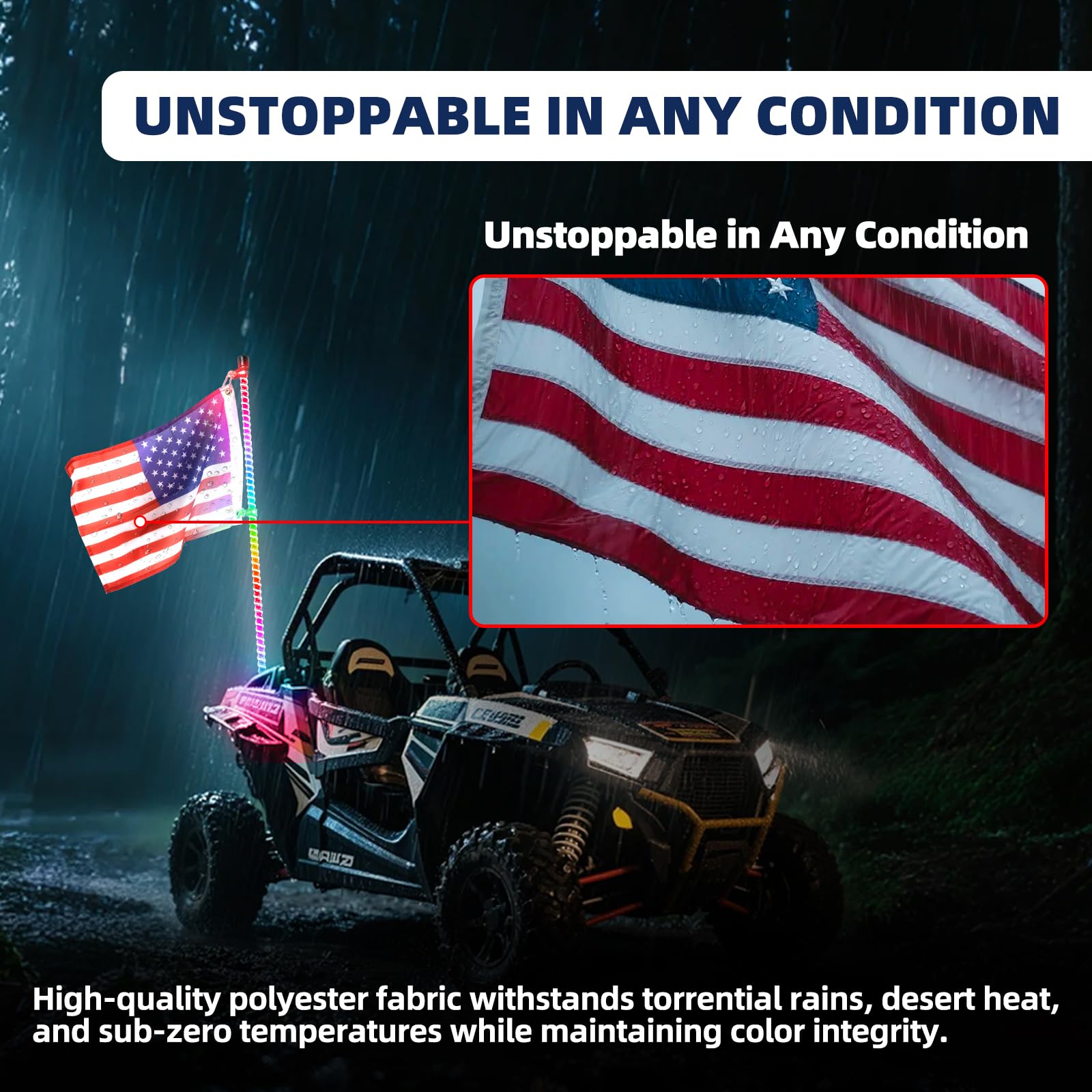 TKBEAM weather-resistant flag endures sun and rain.